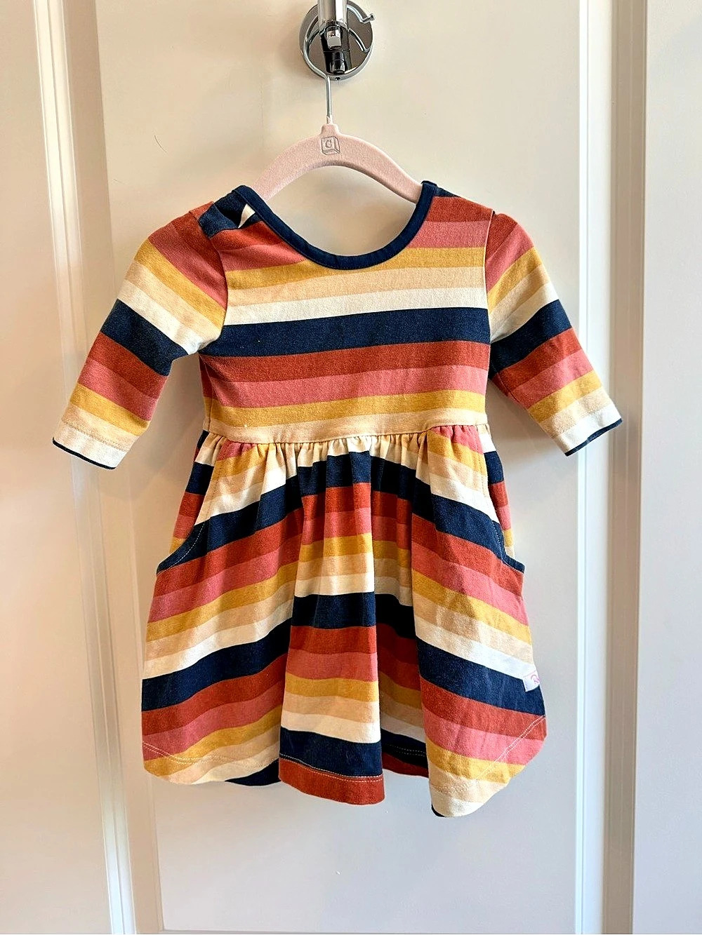 RuffleButts Girls Colorful Fall Colored Stripe Knit Long Sleeve Twirl Dress